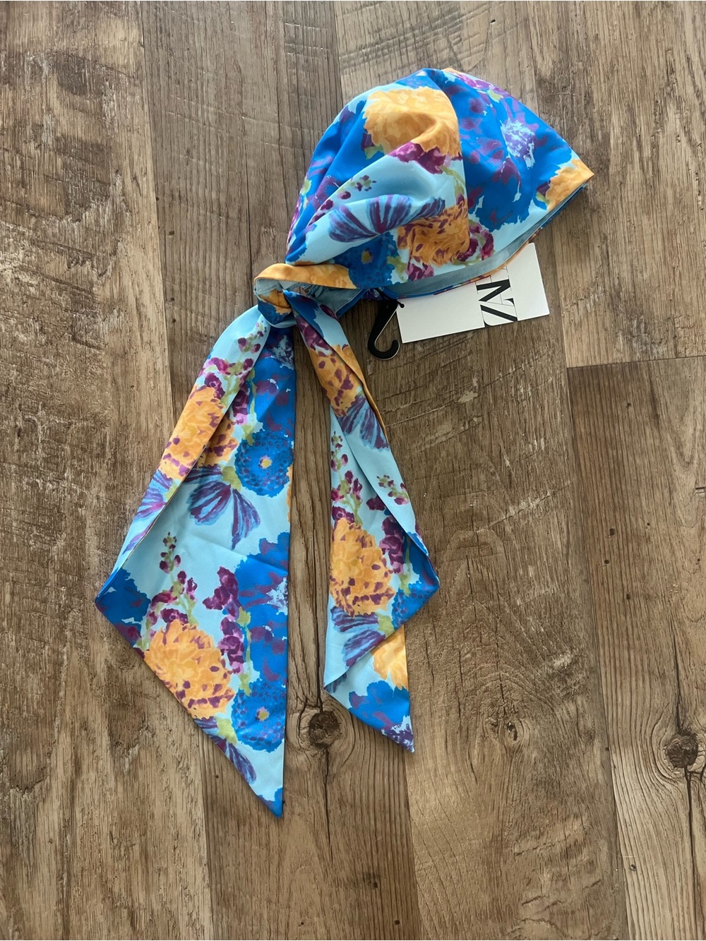 NWT ZARA Floral Blue & Yellow Silk effect head wrap OS